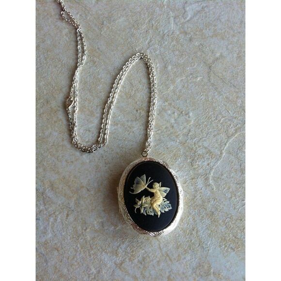 Butterfly Fairy Locket Black & Ant White Necklace - Picture 2 of 4